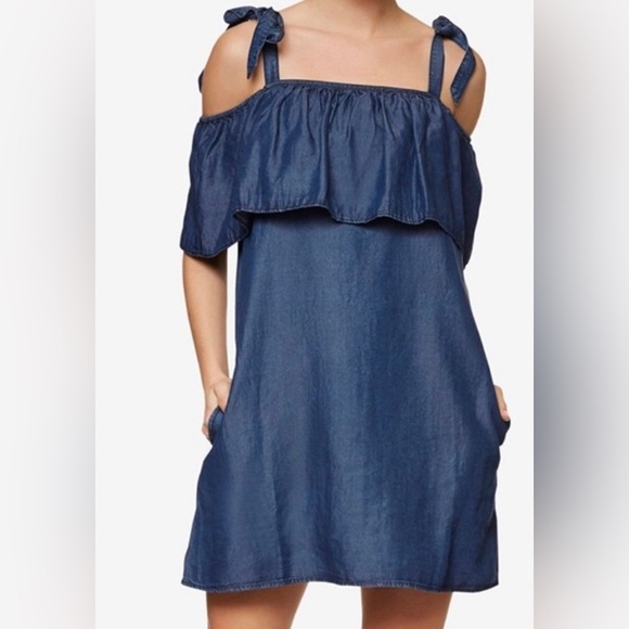 Sanctuary Blue Denim Cold Shoulder Dress – Size Large - Picture 1 of 7